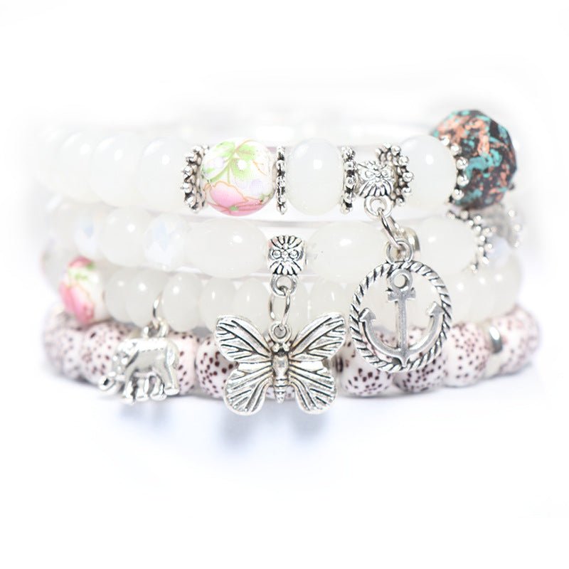 Conjunto de pulsera de cristal multicapa de mariposa bohemia al por mayor